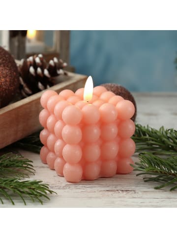 MARELIDA LED Kerze Bubble Würfelkerze Echtwachs H: 9,5cm in rosa