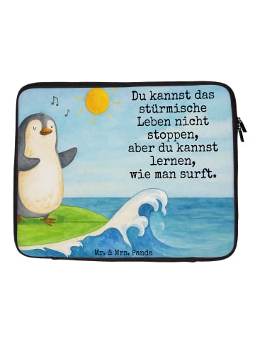 Mr. & Mrs. Panda Laptop Tasche Pinguin Surfer Design mit Spruch in Weiß