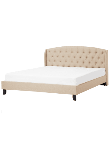 Beliani 2-tlg Doppelbett BORDEAUX in Beige/Braun