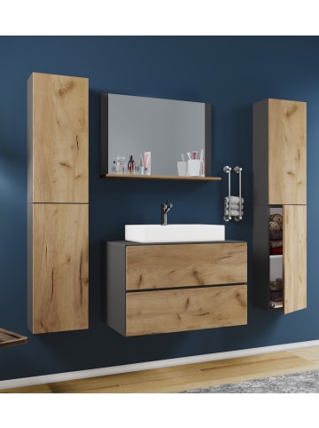 VCM  5-tlg. Waschplatz Waschtisch Lendas XL Schublade in Anthrazit / Honig-Eiche