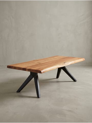 KADIMA DESIGN Couchtisch mit Baumkanten, Akazienholz und Edelstahl, robustes Unikat