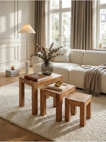 KADIMA DESIGN 3er Set MUMBAI Satztisch Massiv-Holz Wohnzimmer-Tisch in Akazie