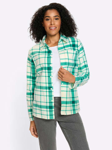 Sieh an! Fleece-Jacke in blaugrün-champagner-kariert