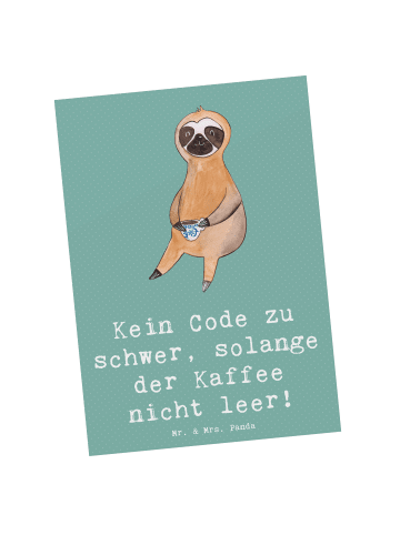 Mr. & Mrs. Panda Grußkarte Code und Kaffee mit Spruch in Meeresbrise