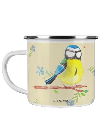 Mr. & Mrs. Panda Camping Emaille Tasse Vogel Blaumeise ohne Spruch in Blumig