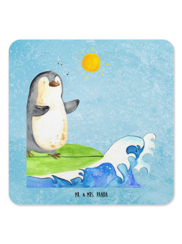 Mr. & Mrs. Panda Tischuntersetzer Pinguin Surfer ohne Spruch in Eisblau
