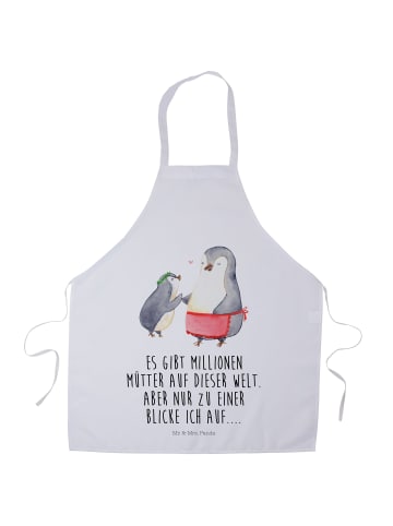 Mr. & Mrs. Panda Schürze Pinguin mit Kind mit Spruch in Weiß