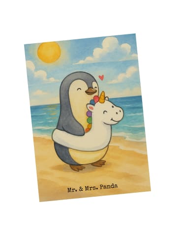 Mr. & Mrs. Panda Postkarte Pinguin Schwimmring Design ohne Spruch in Weiß