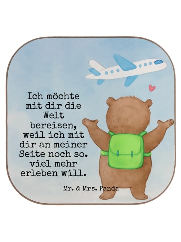 Mr. & Mrs. Panda Glas-Untersetzer Bär Flugzeug Design mit Spruch in Weiß