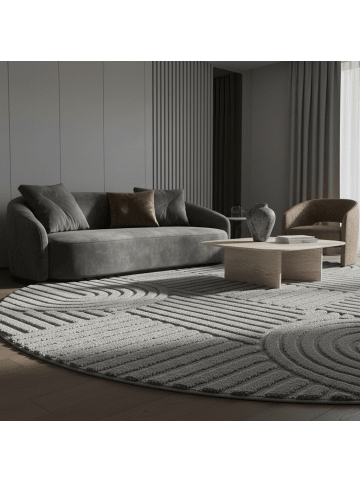 KADIMA DESIGN Teppich 3D Waschbar Skandinavischer Boho RIGI Strapazierfähig in Silber