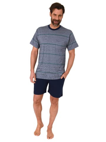 NORMANN Kurzarm Schlafanzug Shorty Pyjama Streifen - 78143 in blau
