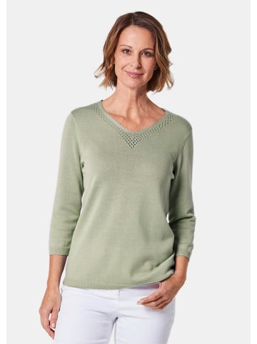 GOLDNER Kurzgröße:  Baumwollpullover mit Ajour-Details in baummoos
