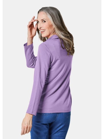 GOLDNER Langarm Poloshirt mit Schmuckband an Knopfleiste in flieder