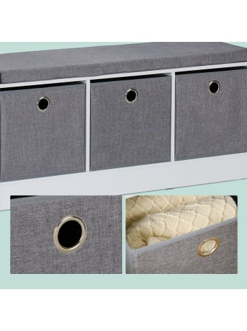 relaxdays Sitzbank in Weiß/ Grau - (B)102 x (H)46 x (T)32 cm