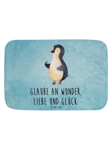 Mr. & Mrs. Panda Badezimmerteppich Pinguin Marienkäfer mit Spruch in Eisblau