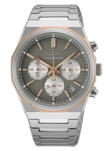 Seiko Herrenuhr Chronograph Quarz Zweifarbig/Grau Anthrazit / Silber