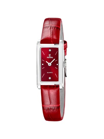 Festina Damenuhr Quarz Rechteckig Lederband Rot