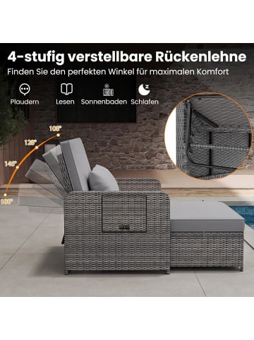 COSTWAY Polyrattan Lounge Sofa 2-Sitzer Gartenmöbel in Grau