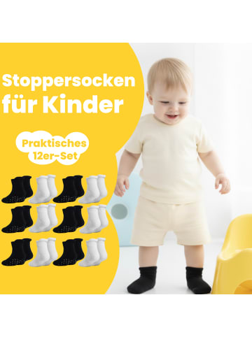 Yalion 12 Paar rutschfeste Socken, Wildlederoptik, schwarz/weiß