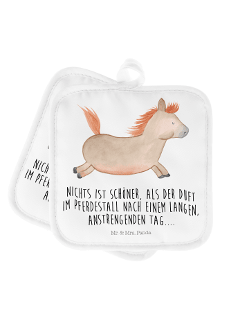 Mr. & Mrs. Panda Topfuntersetzer Pferd Springen mit Spruch in Weiß