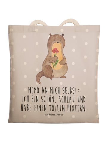 Mr. & Mrs. Panda Einkaufstasche Otter Blumenstrauß mit Spruch in Grau Pastell