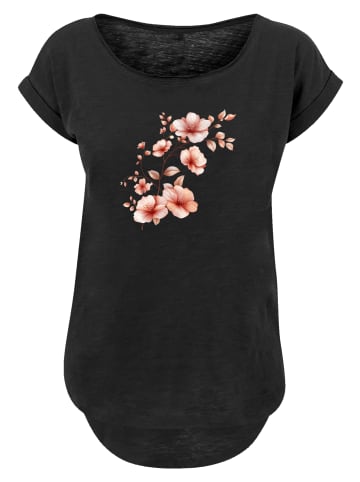 F4NT4STIC Long Cut T-Shirt Rosa Blumenzweig 3D in schwarz