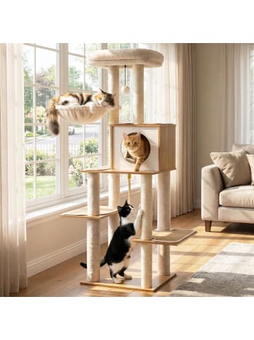 COSTWAY Kratzbaum Holz 148 cm in Beige