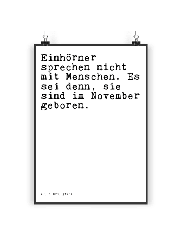 Mr. & Mrs. Panda Poster Einhörner sprechen nicht mit... mit Spruch in Weiß