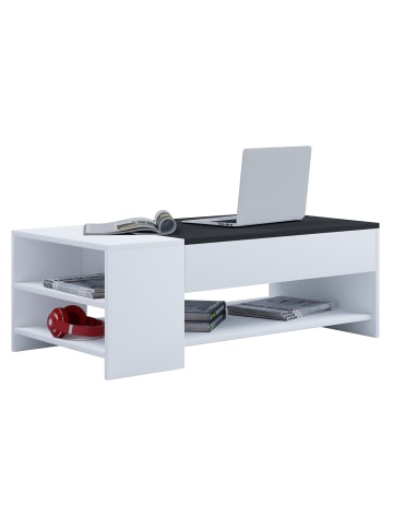 VCM Holz Sofatisch Couchtisch Schublade Tindus in Weiß / Schwarz