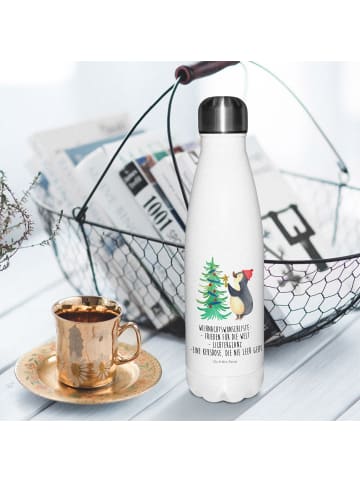 Mr. & Mrs. Panda Trinkflasche Pinguin Weihnachtsbaum mit Spruch in Weiß
