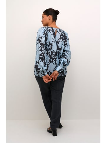 KAFFE curve Langarm-Bluse KCluma in Grey/Blue Graphic Cloud