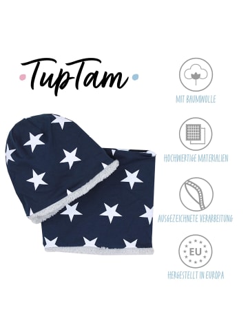 TupTam Unisex Set Kinder Beanie Mütze Schlauchschal in weiß-kombi