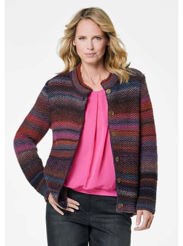 GOLDNER Kurzgröße: Multicolor Woll-Jacke mit Stehkragen in marine / rot / gemustert