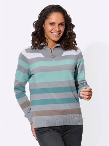 WITT WEIDEN Langarm-Pullover in steingrau-jade-gestreift