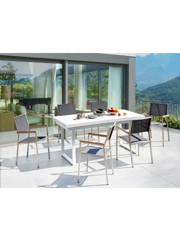 Beliani 7-tlg Gartentisch Set VALCANETTO/GROSSETO in Weiß/Grau/Silber
