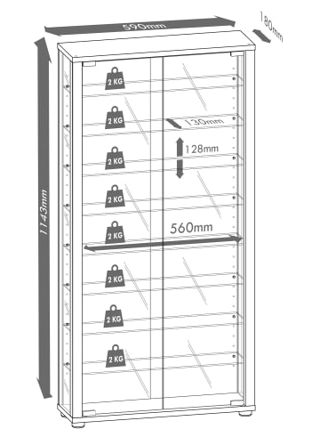 VCM  Wandvitrine Glasvitrine Vitrosa Maxi in Kern-Nussbaum