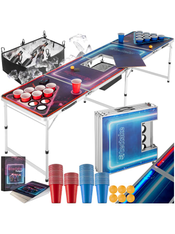 tectake Bierpongtisch, inklusive 100 Bechern, 6 Bällen und Kartentrinkspiel