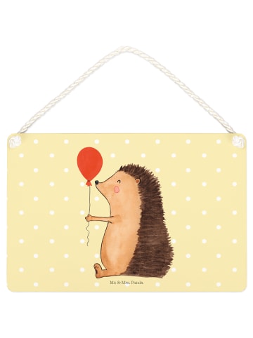 Mr. & Mrs. Panda Holzschild Igel Luftballon ohne Spruch in Gelb Pastell