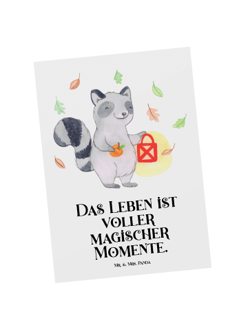 Mr. & Mrs. Panda Postkarte Waschbär Laterne mit Spruch in Weiß