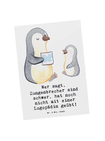 Mr. & Mrs. Panda Postkarte Training mit Logopädin mit Spruch in Weiß