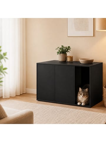 relaxdays Katzenschrank in Schwarz - (B)72 x (H)50 x (T)50 cm
