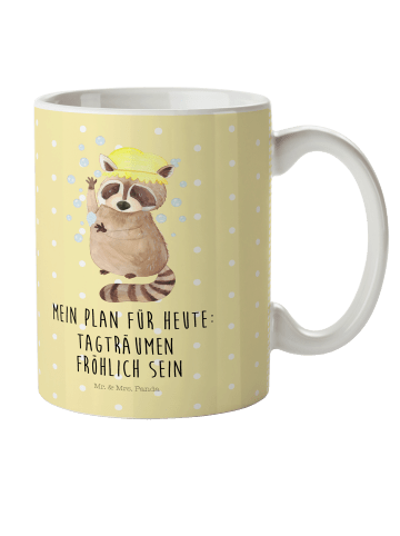 Mr. & Mrs. Panda Plastikbecher Waschbär mit Spruch in Gelb Pastell