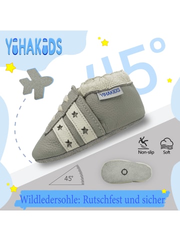 Yihakids Baby Krabbelschuhe aus Leder, weiche Lauflernschuhe mit rutschfester Sohle 