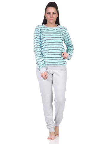 NORMANN Frottee Schlafanzug Pyjama Bündchen - 67862 in aqua
