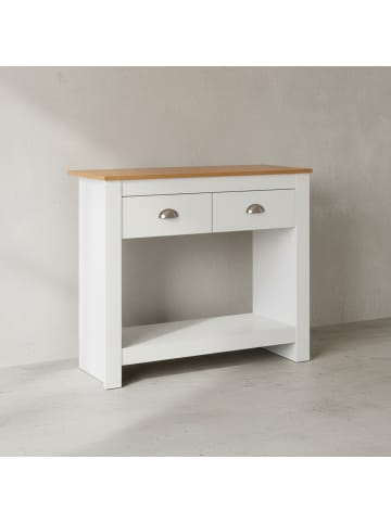 KADIMA DESIGN Konsolentisch | Weiß/Eiche, 85x35x76cm, Schubladen