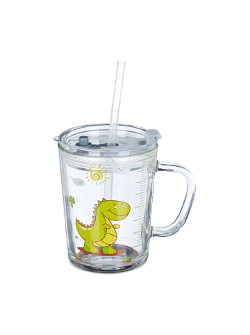 relaxdays 4 x Kindertrinkglas "Dino" in Transparent - 400 ml