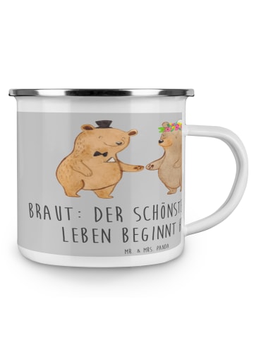 Mr. & Mrs. Panda Blechtasse Braut Tag mit Spruch in Heather Grey