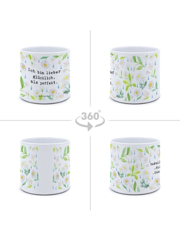 Mr. & Mrs. Panda Blumentopf Lieber glücklich als perfekt mit Spruch in Weiß