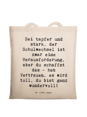 Mr. & Mrs. Panda Tragetasche Spruch Einen Schulwechsel bewältige... in Creme
