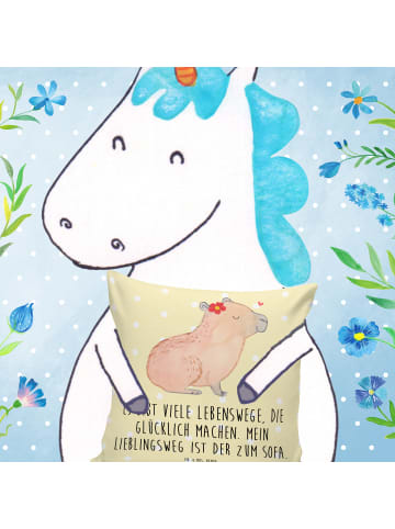 Mr. & Mrs. Panda Kissen Capybara Blume mit Spruch in Gelb Pastell